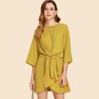 Shein Bell Sleeve Knotted Wrap Front Dress