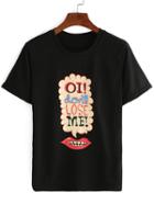 Shein Black Lips Print T-shirt