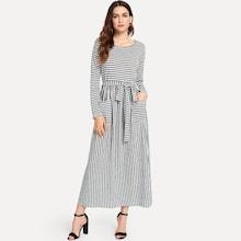 Shein Waist Knot Pocket Striped Dress