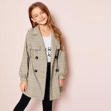 Shein Girls Double Button Plaid Coat