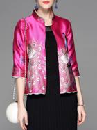 Shein Hot Pink Peacock Embroidered Coat