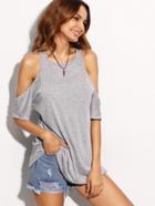 Shein Heather Grey Cold Shoulder T-shirt