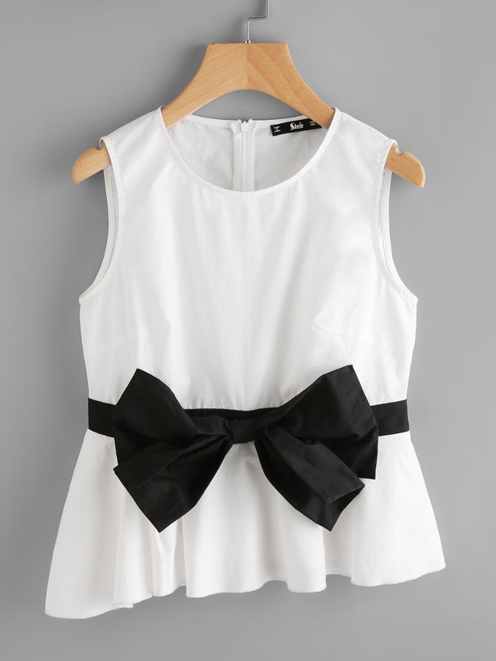 Shein Contrast Bow Front Asymmetric Shell Top