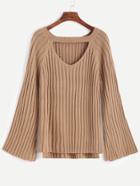 Shein Khaki Cutout Front High Low Sweater