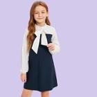 Shein Girls Frilled Neckline Bow Front Dress