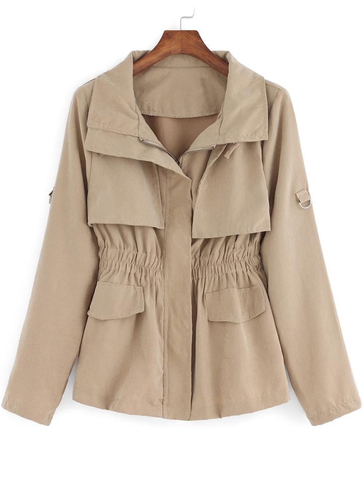 Shein Khaki Long Sleeve Casual Trench Coat