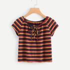 Shein Lace Up Striped T-shirt