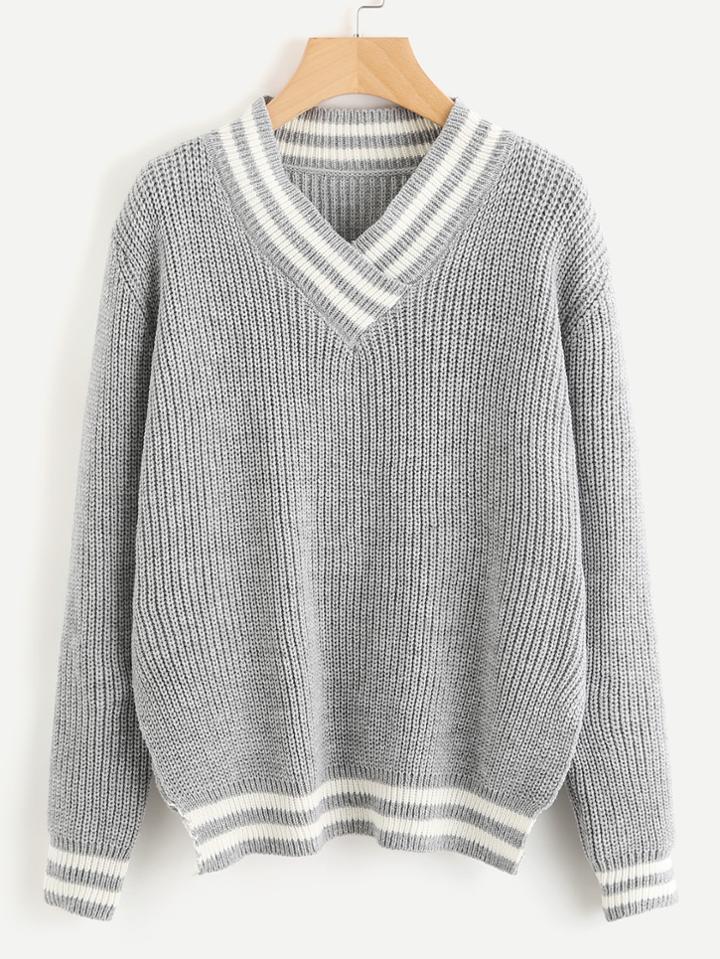 Shein Vented Hem Varsity Striped Jumper