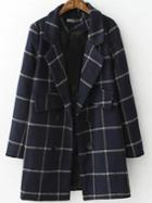 Shein Navy Grey Lapel Plaid Double Breasted Coat