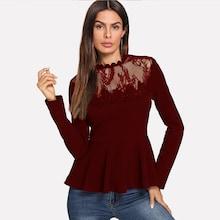 Shein Lace Mesh Insert Peplum Top