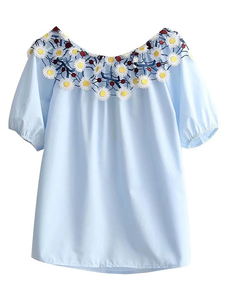 Shein Boat Neckline Embroidery Applique Top