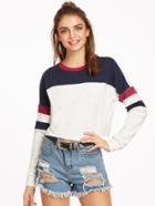 Shein Color Block Drop Shoulder Raw Hem Crop Sweatshirt