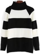 Shein Black White Turtle Neck Striped Loose Sweater