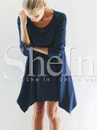 Shein Navy Long Sleeve Minimalist Simple Classical Baggy Casual Dress