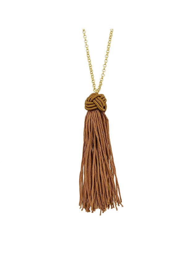 Shein Brown Long Chain With Gray Blue Black Brown Tassel Necklace