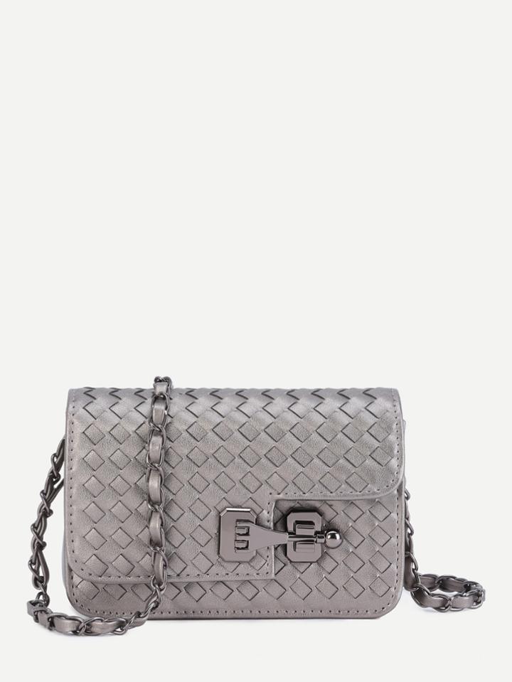 Shein Mini Woven Pu Flap Bag With Chain Strap