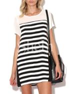 Shein White Black Short Sleeve Striped T-shirt Dress
