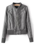 Shein Grey Stand Collar Zipper Crop Jacket