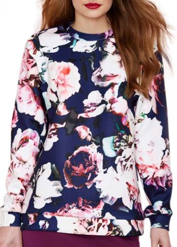 Rosewe Flower Print Long Sleeve Vintage Sweats