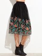 Shein Black Flower Embroidered Mesh Skirt