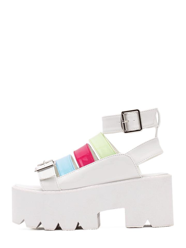 Shein White Open Toe Buckle Strap Platform Sandals