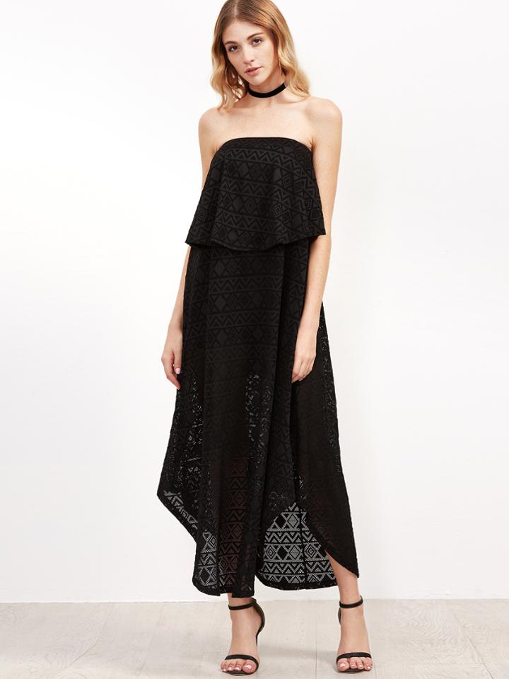 Shein Black Geo Pattern Keyhole Back Layered Bandeau Dress