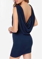 Rosewe Fine Quality V Neck Open Back Navy Sheath Dress