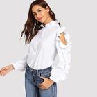 Shein Ruffle Trim Single Breasted Cold Shoulder Blouse