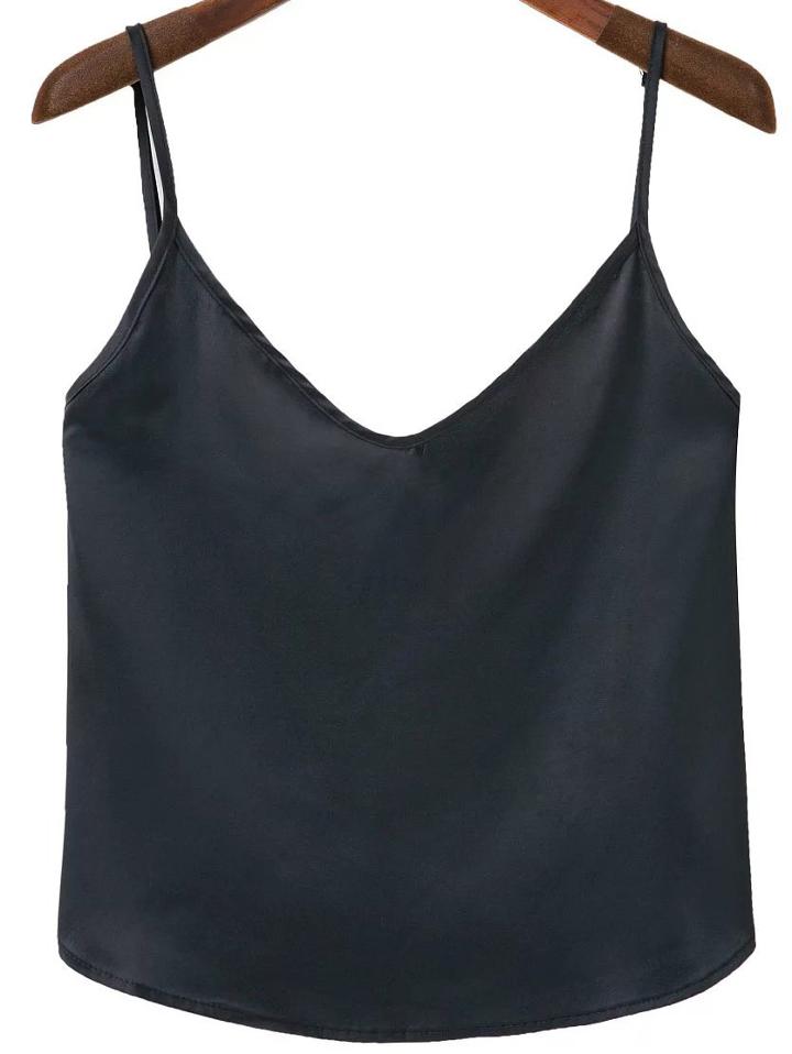 Shein Black Spaghetti Strap Satin Cami Top