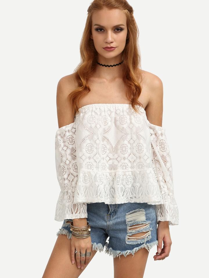 Shein White Off The Shoulder Ruffle Hem Blouse