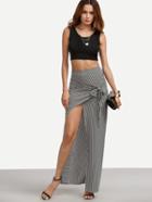 Shein Vertical Stripe Tie-bow Front Wrap Skirt