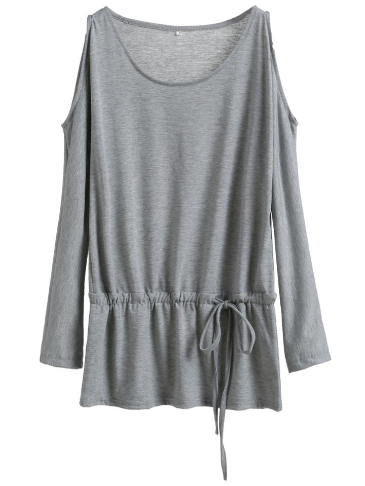 Shein Grey Cold Shoulder Drawstring Waist T-shirt