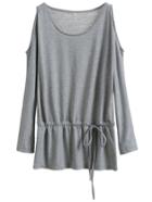 Shein Grey Cold Shoulder Drawstring Waist T-shirt