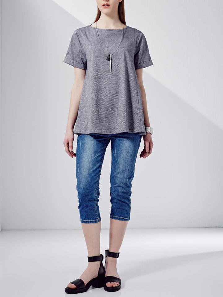 Shein Grey Cuffed Loose T-shirt
