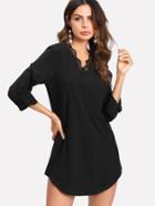 Shein Eyelash Lace Trim Curved Hem Longline Blouse