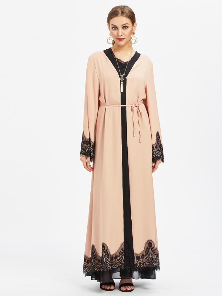 Shein Contrast Eyelash Lace Trim Longline Abaya