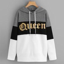 Shein Plus Cut And Sew Panel Letter Print Hoodie