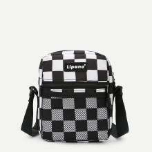 Shein Plaid Shoulder Bag With Letter Detail