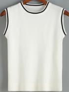 Shein White Round Neck Contrast Trims Knit Tank Top