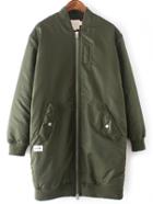 Shein Army Green Rib-knit Cuff Pockets Jacket