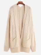 Shein Apricot Cable Knit Pocket Front Sweater Coat