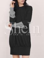 Shein Black Long Sleeve Color Block Dress