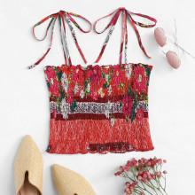 Shein Flower Print Frilled Smock Cami Top