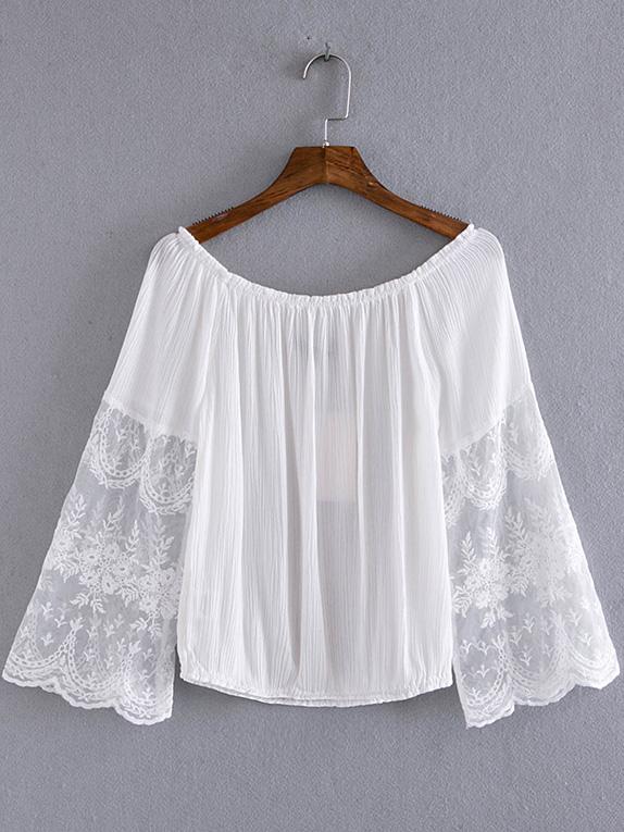 Shein White Bell Sleeve Off The Shoulder Smock Blouse