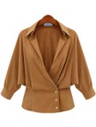 Shein Khaki Lapel Long Sleeve Buttons Blouse