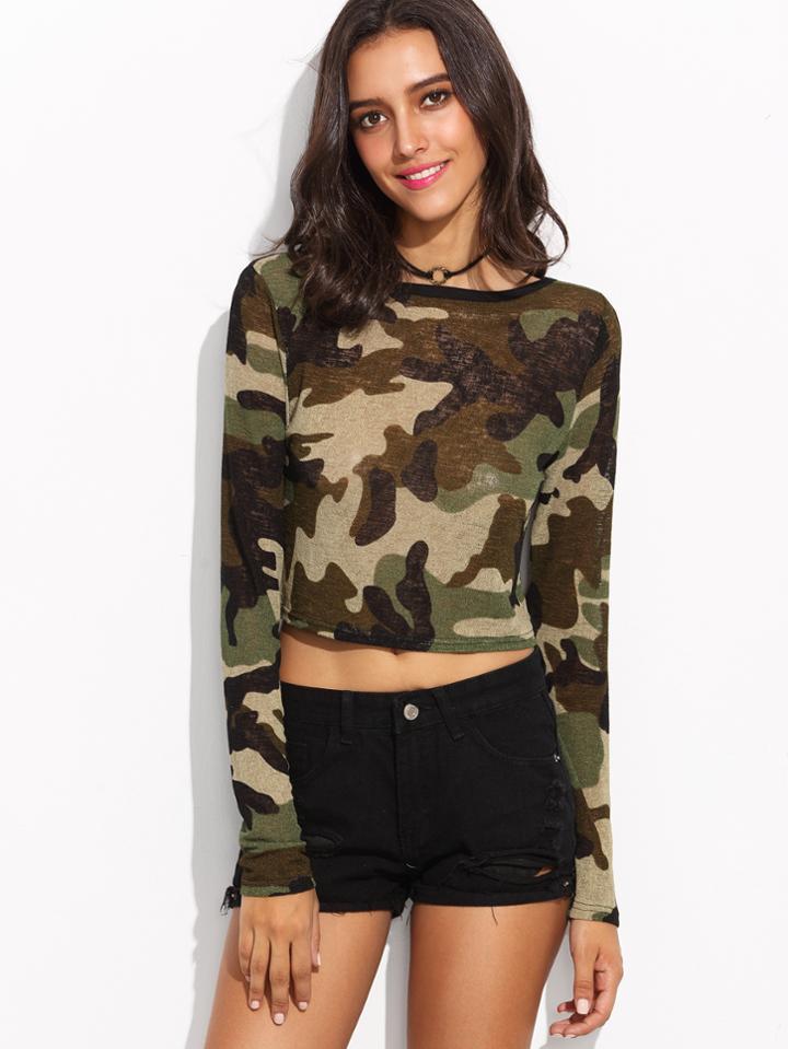 Shein Camo Print Crop T-shirt