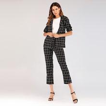 Shein Plaid Notched Neck Blazer With Pants