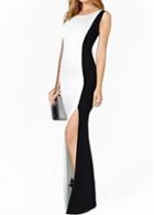 Rosewe Laconic Color Block Slit Design Woman Maxi Dress