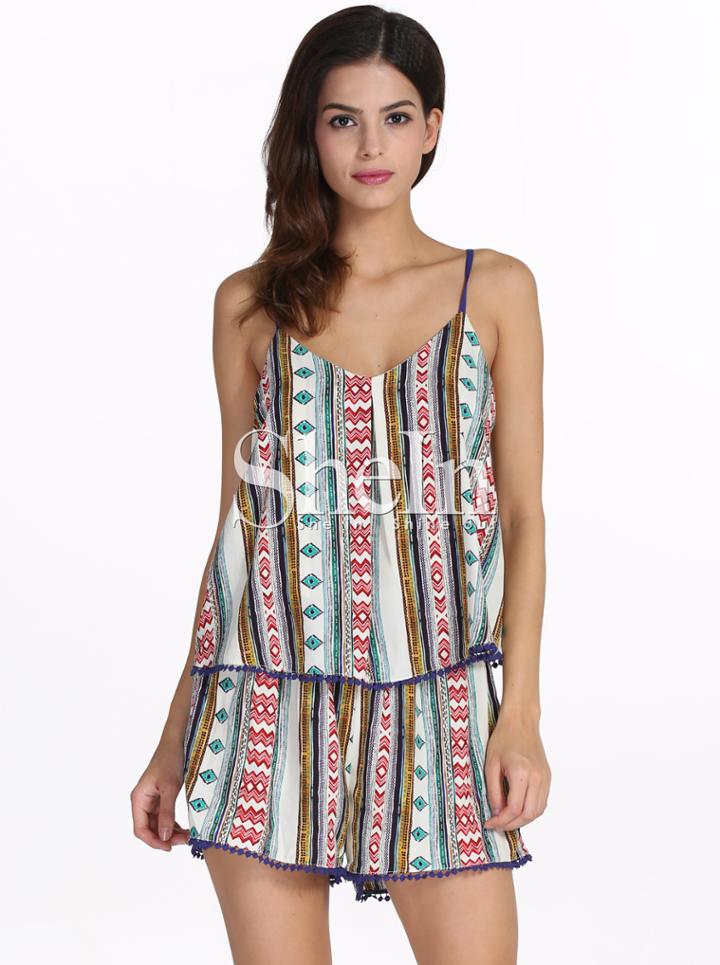 Shein White Spaghetti Strap Tradition Tribal Print Dress