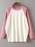 Shein Pink Contrast Raglan Sleeve Ribbed Trim Knitwear